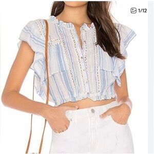 LoveShackFancy Nora Handkerchief Blue White Stripe Cotton Crop Top size XS